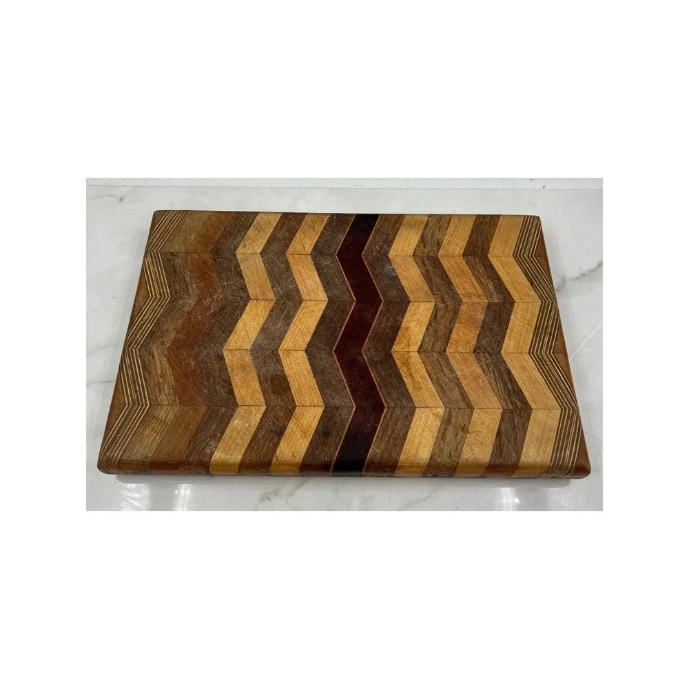 David Levy Handcrafted Mixed Wood Chevron Cutting Board Davis CA Artisan 14.5